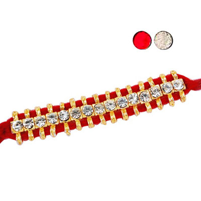 "Single Line Stone Studded Rakhi - SR-9160A - (Single Rakhi) - Click here to View more details about this Product